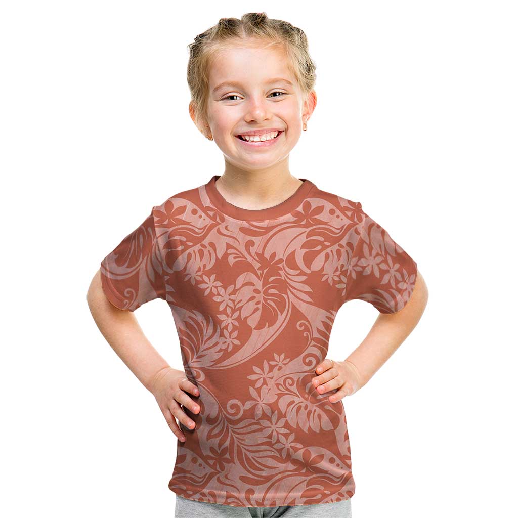 Tahiti Puatou Tiare Floral Kid T Shirt Monstera Palm Tropical Leaves LT01 Orange - Polynesian Pride