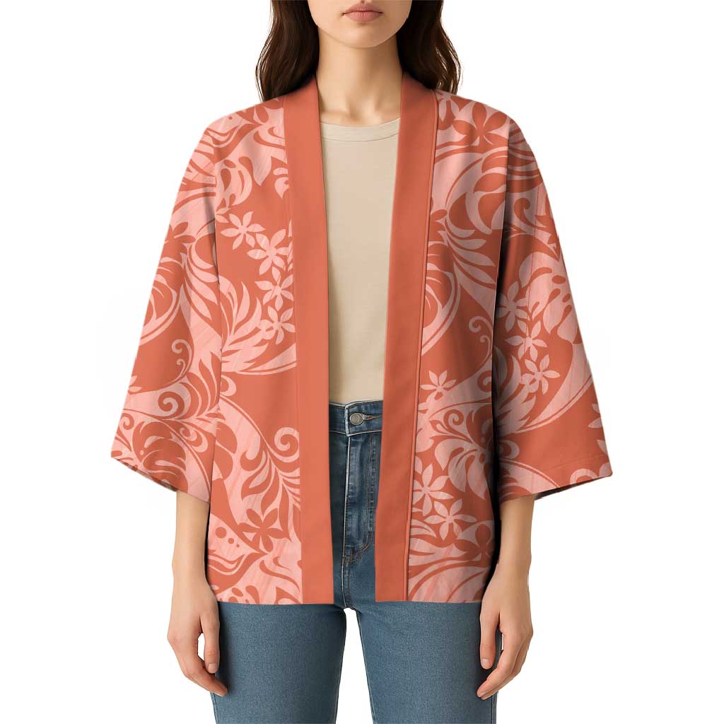 Tahiti Puatou Tiare Floral Kimono Monstera Palm Tropical Leaves - Polynesian Pride