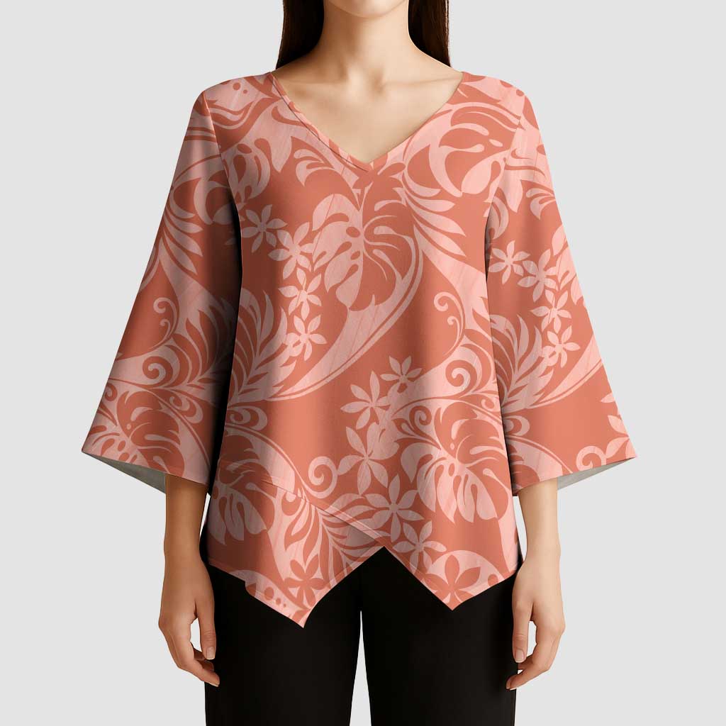 Tahiti Puatou Tiare Floral Kimono Sleeve Blouse Monstera Palm Tropical Leaves - Polynesian Pride