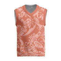 Tahiti Puatou Tiare Floral Christmas Knitted V-Neck Vest Monstera Palm Tropical Leaves LT01 Orange - Polynesian Pride