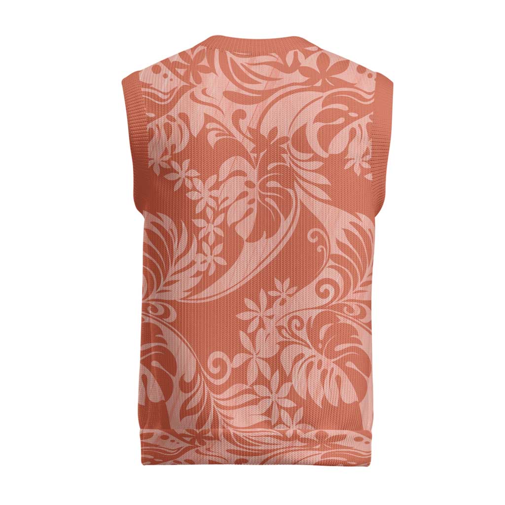 Tahiti Puatou Tiare Floral Christmas Knitted V-Neck Vest Monstera Palm Tropical Leaves LT01 - Polynesian Pride