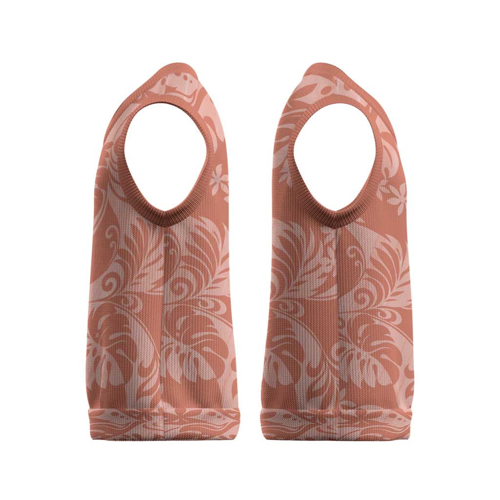 Tahiti Puatou Tiare Floral Christmas Knitted V-Neck Vest Monstera Palm Tropical Leaves LT01 - Polynesian Pride