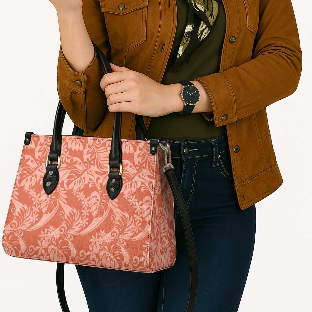 Tahiti Puatou Tiare Floral Leather Bag Monstera Palm Tropical Leaves - Polynesian Pride
