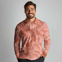 Tahiti Puatou Tiare Floral Long Sleeve Polo Shirt Monstera Palm Tropical Leaves LT01 - Polynesian Pride