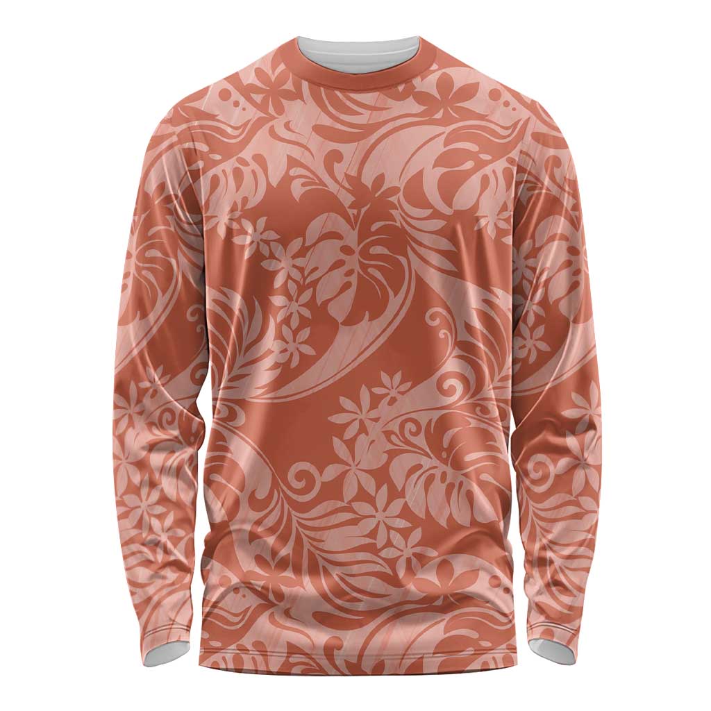 Tahiti Puatou Tiare Floral Long Sleeve Shirt Monstera Palm Tropical Leaves - Polynesian Pride