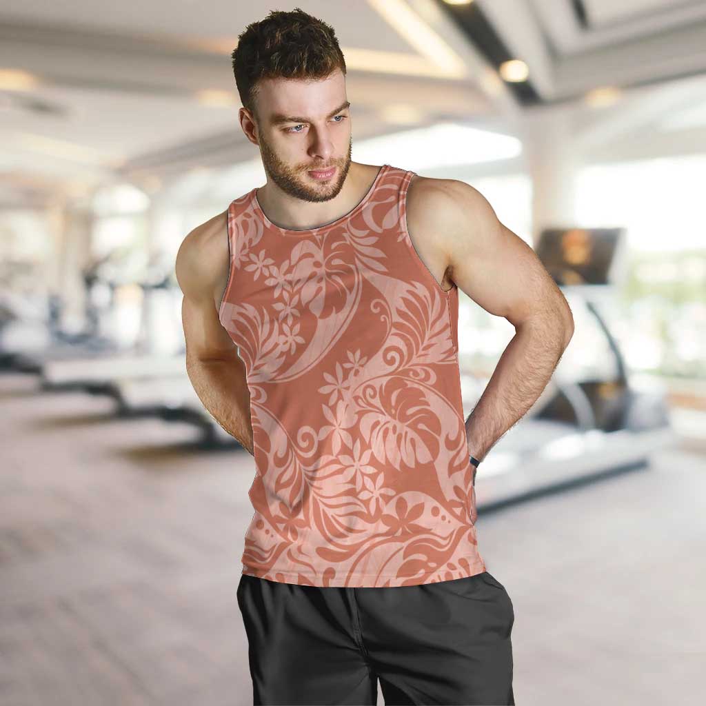 Tahiti Puatou Tiare Floral Men Tank Top Monstera Palm Tropical Leaves - Polynesian Pride