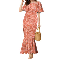 Tahiti Puatou Tiare Floral Mermaid Dress Monstera Palm Tropical Leaves LT01 Women Orange - Polynesian Pride