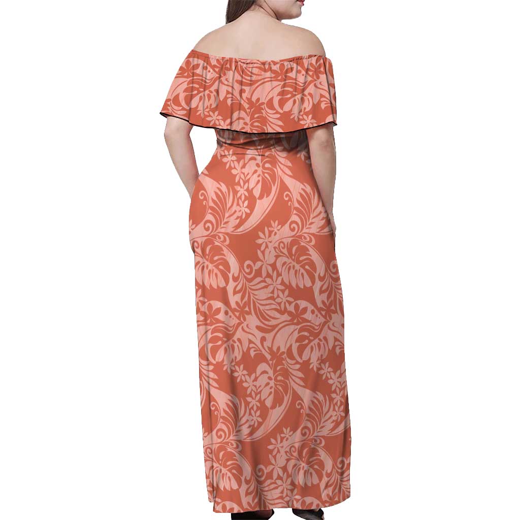 Tahiti Puatou Tiare Floral Off Shoulder Maxi Dress Monstera Palm Tropical Leaves LT01 - Polynesian Pride