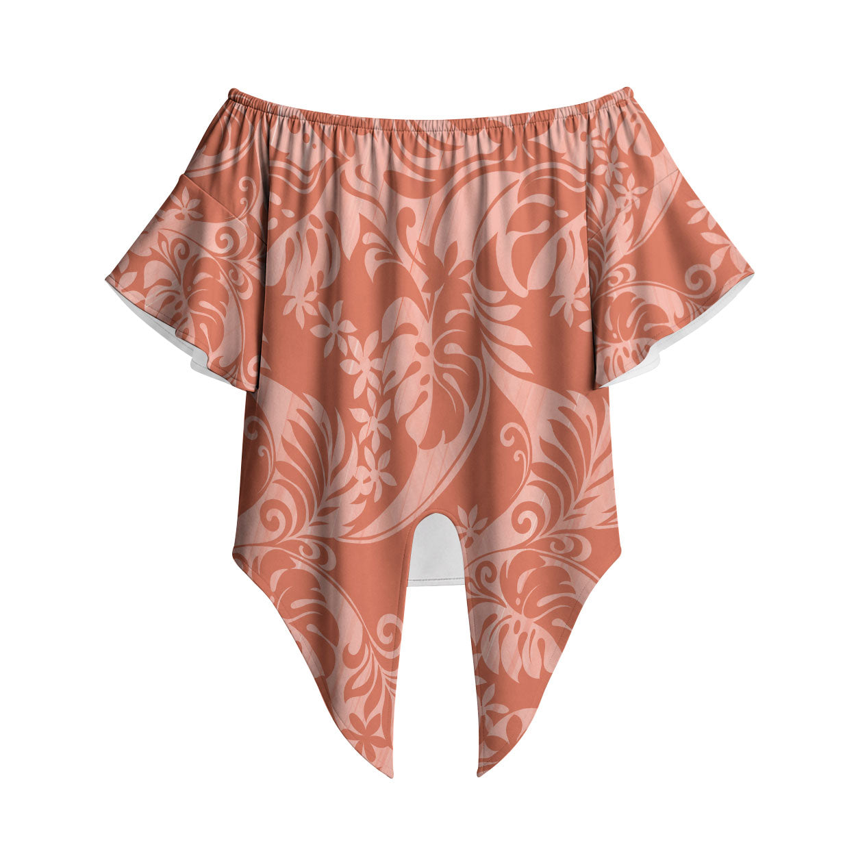 Tahiti Puatou Tiare Floral Off Shoulder Wrap Waist Top Monstera Palm Tropical Leaves LT01 Orange - Polynesian Pride