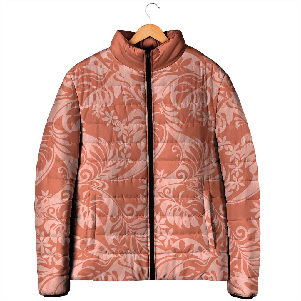 Tahiti Puatou Tiare Floral Padded Jacket Monstera Palm Tropical Leaves - Polynesian Pride
