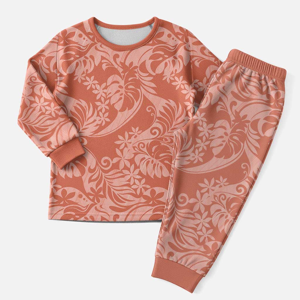 Tahiti Puatou Tiare Floral Christmas Pajama Set Monstera Palm Tropical Leaves LT01 Men Orange - Polynesian Pride