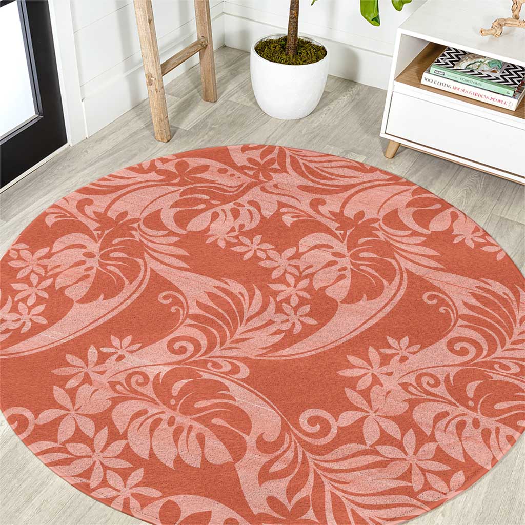 Tahiti Puatou Tiare Floral Round Carpet Monstera Palm Tropical Leaves - Polynesian Pride