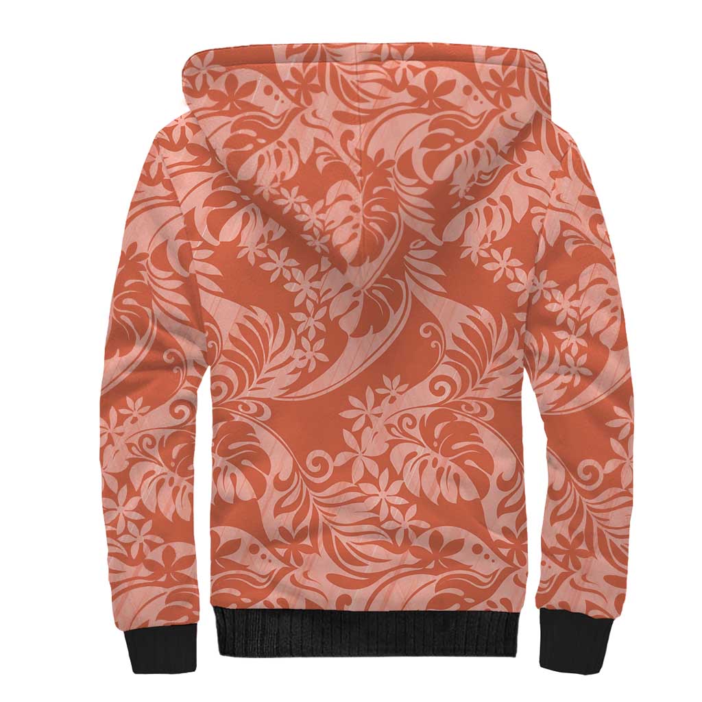 Tahiti Puatou Tiare Floral Sherpa Hoodie Monstera Palm Tropical Leaves LT01 - Polynesian Pride