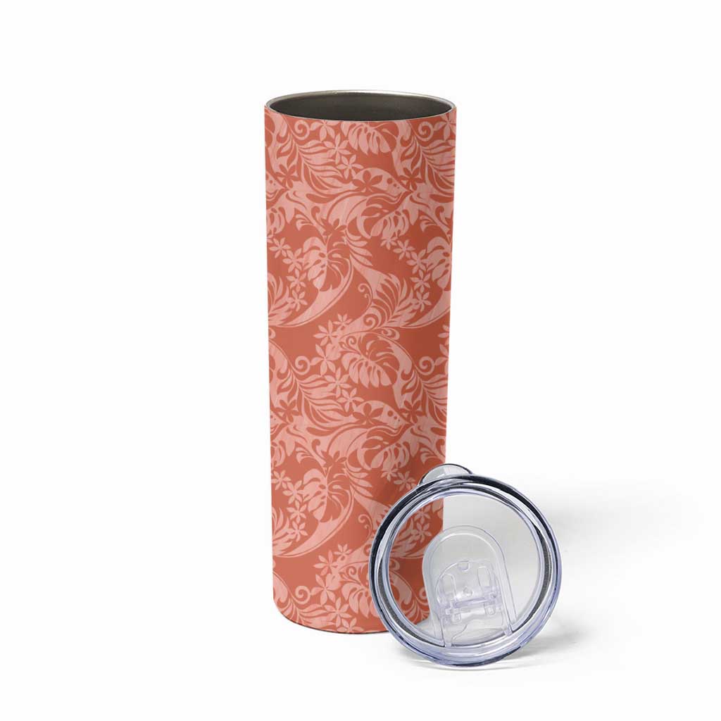 Tahiti Puatou Tiare Floral Skinny Tumbler Monstera Palm Tropical Leaves LT01 - Polynesian Pride