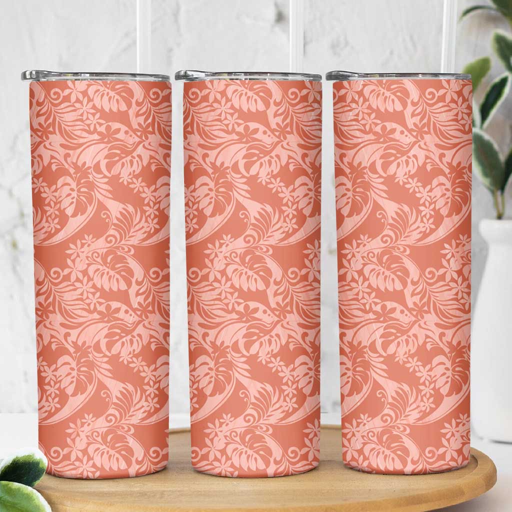 Tahiti Puatou Tiare Floral Skinny Tumbler Monstera Palm Tropical Leaves LT01 - Polynesian Pride