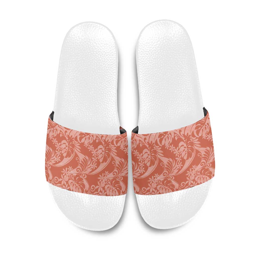 Tahiti Puatou Tiare Floral Slide Sandals Monstera Palm Tropical Leaves - Polynesian Pride