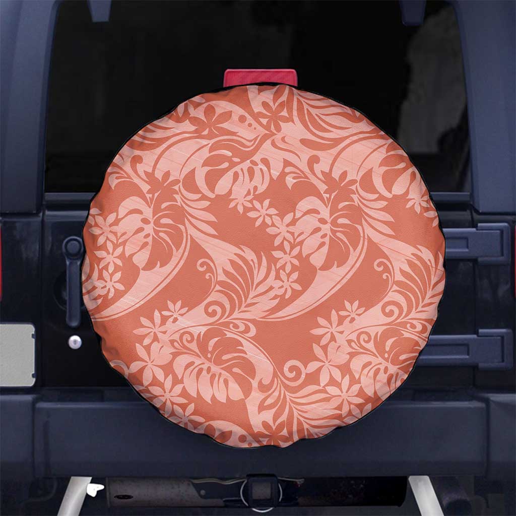 Tahiti Puatou Tiare Floral Spare Tire Cover Monstera Palm Tropical Leaves LT01 No hole Orange - Polynesian Pride