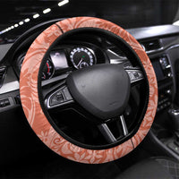 Tahiti Puatou Tiare Floral Steering Wheel Cover Monstera Palm Tropical Leaves LT01 Universal Fit Orange - Polynesian Pride