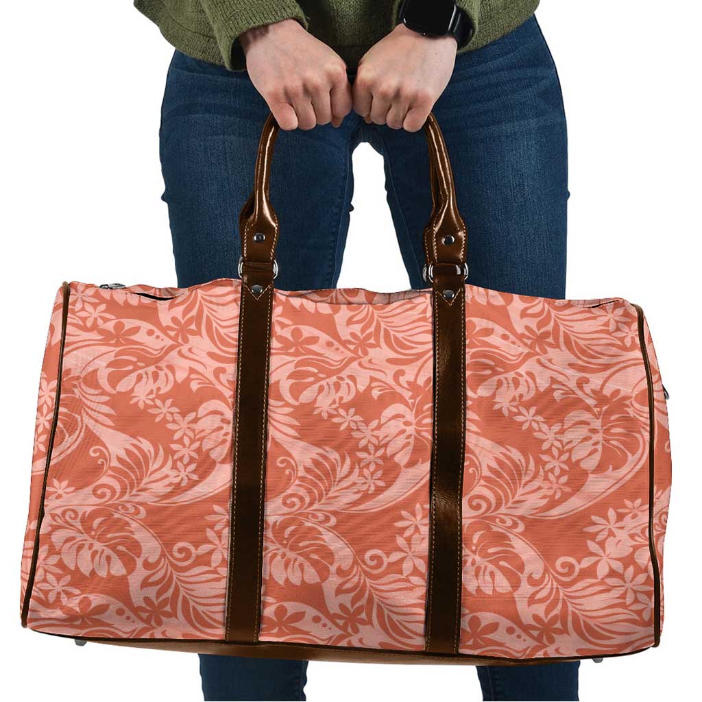 Tahiti Puatou Tiare Floral Travel Bag Monstera Palm Tropical Leaves LT01 Orange - Polynesian Pride