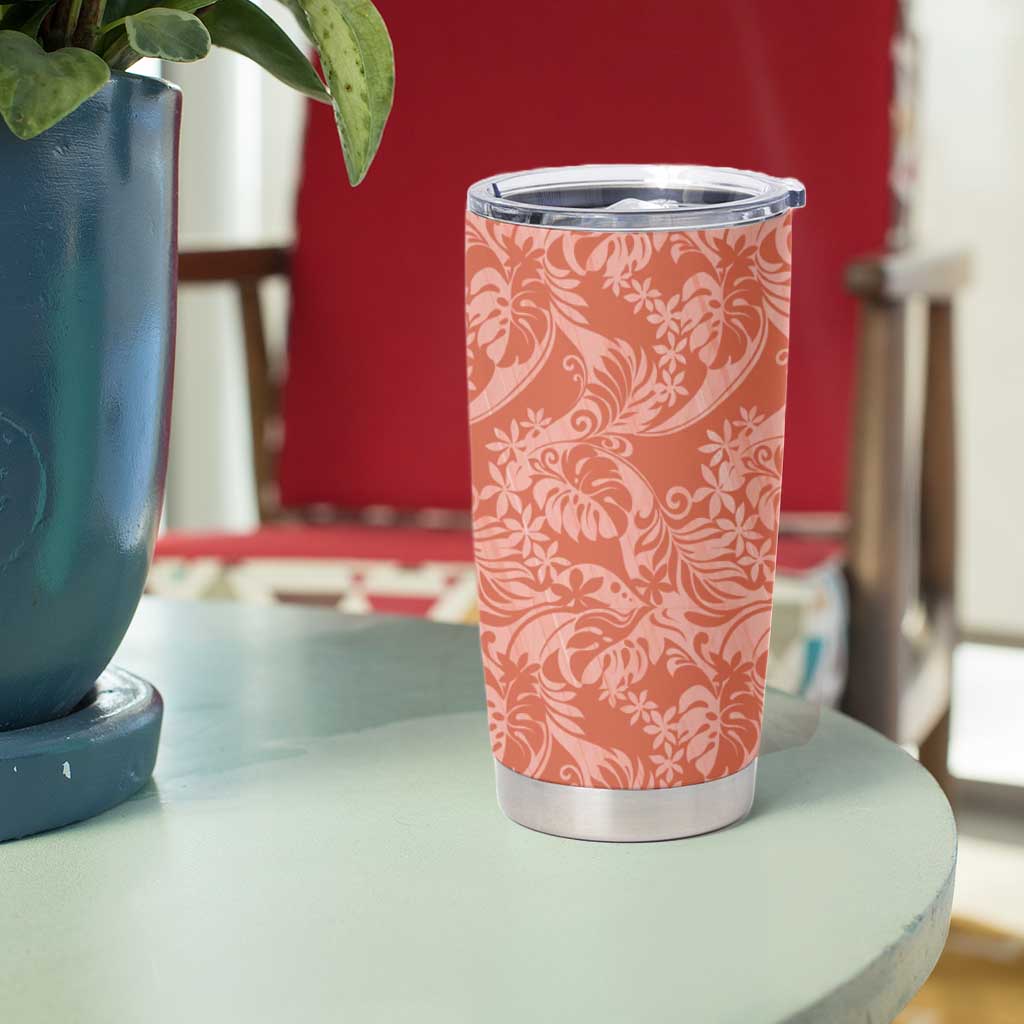 Tahiti Puatou Tiare Floral Tumbler Cup Monstera Palm Tropical Leaves LT01 - Polynesian Pride