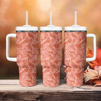 Tahiti Puatou Tiare Floral Tumbler With Handle Monstera Palm Tropical Leaves - Polynesian Pride