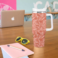 Tahiti Puatou Tiare Floral Tumbler With Handle Monstera Palm Tropical Leaves - Polynesian Pride