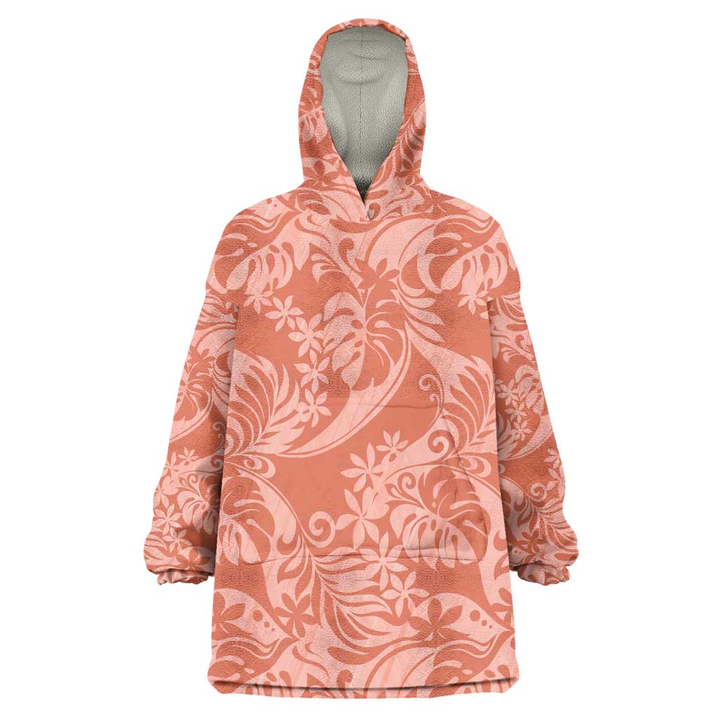Tahiti Puatou Tiare Floral Wearable Blanket Hoodie Monstera Palm Tropical Leaves LT01 One Size Orange - Polynesian Pride