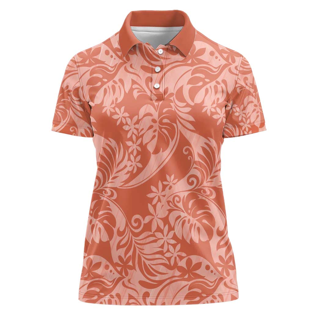 Tahiti Puatou Tiare Floral Women Polo Shirt Monstera Palm Tropical Leaves - Polynesian Pride