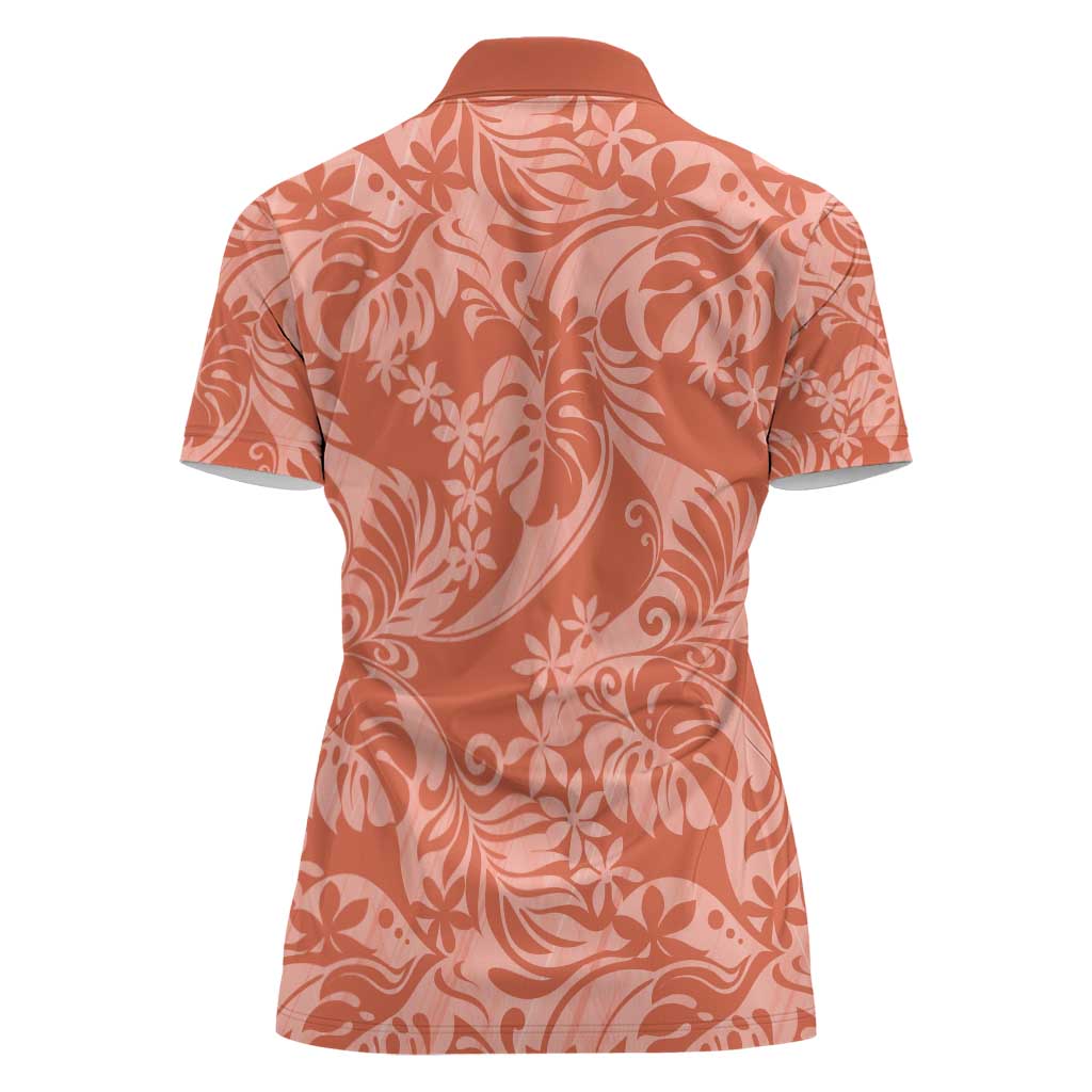 Tahiti Puatou Tiare Floral Women Polo Shirt Monstera Palm Tropical Leaves - Polynesian Pride