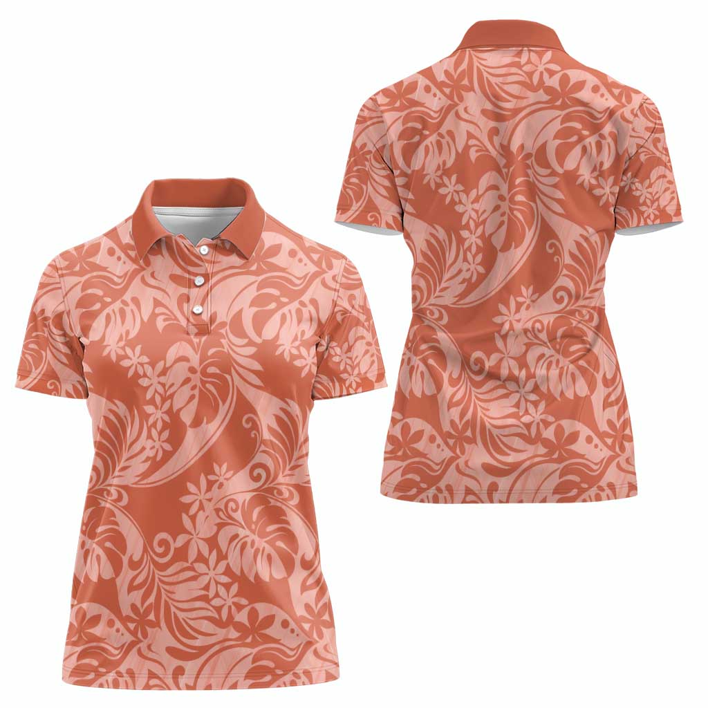 Tahiti Puatou Tiare Floral Women Polo Shirt Monstera Palm Tropical Leaves - Polynesian Pride