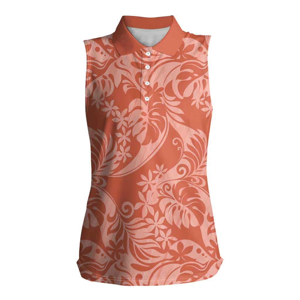 Tahiti Puatou Tiare Floral Women Sleeveless Polo Shirt Monstera Palm Tropical Leaves LT01 Female Orange - Polynesian Pride