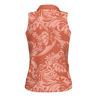 Tahiti Puatou Tiare Floral Women Sleeveless Polo Shirt Monstera Palm Tropical Leaves LT01 - Polynesian Pride