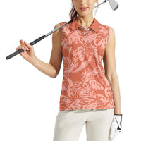 Tahiti Puatou Tiare Floral Women Sleeveless Polo Shirt Monstera Palm Tropical Leaves LT01 - Polynesian Pride