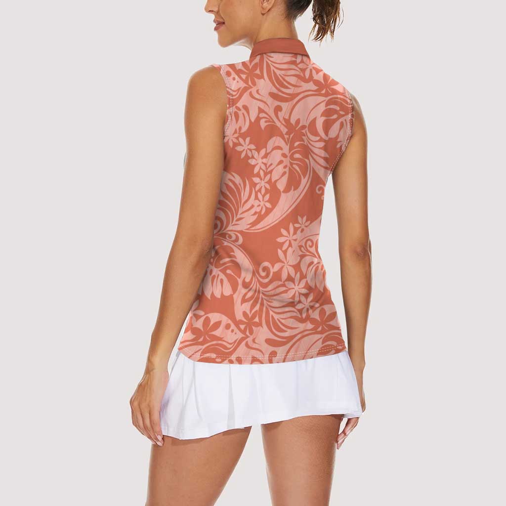 Tahiti Puatou Tiare Floral Women Sleeveless Polo Shirt Monstera Palm Tropical Leaves LT01 - Polynesian Pride
