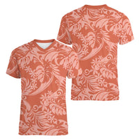 Tahiti Puatou Tiare Floral Women V-Neck T-Shirt Monstera Palm Tropical Leaves LT01 - Polynesian Pride