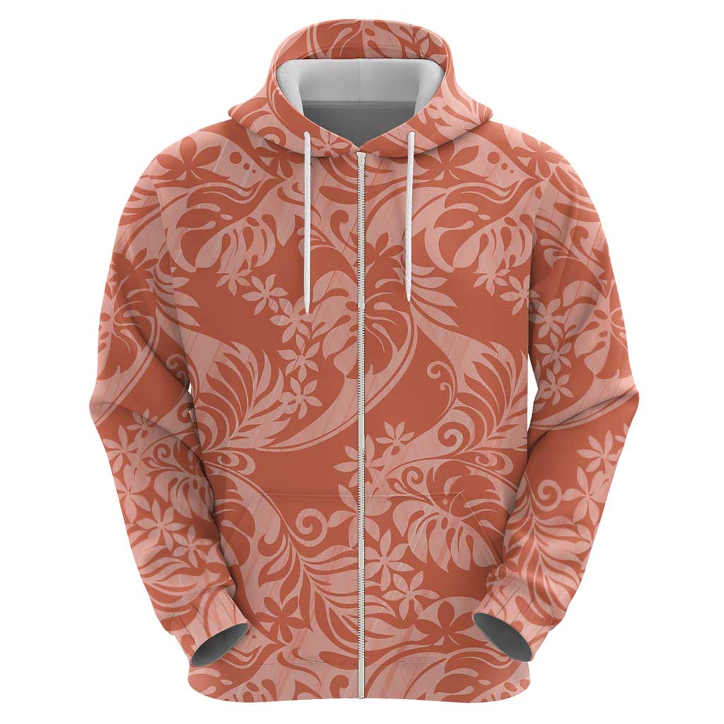 Tahiti Puatou Tiare Floral Zip Hoodie Monstera Palm Tropical Leaves LT01 - Polynesian Pride