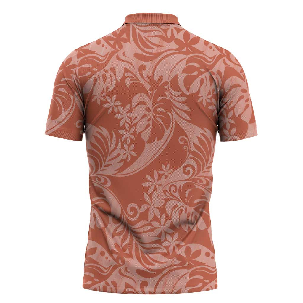Tahiti Puatou Tiare Floral Zipper Polo Shirt Monstera Palm Tropical Leaves LT01 - Polynesian Pride