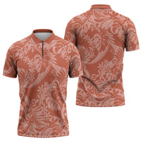 Tahiti Puatou Tiare Floral Zipper Polo Shirt Monstera Palm Tropical Leaves LT01 - Polynesian Pride