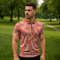 Tahiti Puatou Tiare Floral Zipper Polo Shirt Monstera Palm Tropical Leaves LT01 - Polynesian Pride
