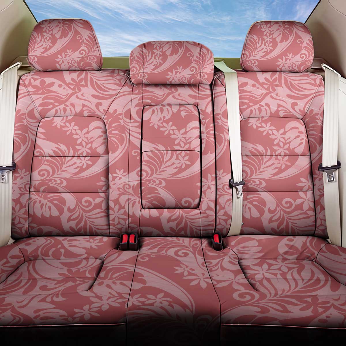 Tahiti Tarona Tiare Floral Back Car Seat Cover Monstera Palm Tropical Leaves LT01 One Size Pink - Polynesian Pride
