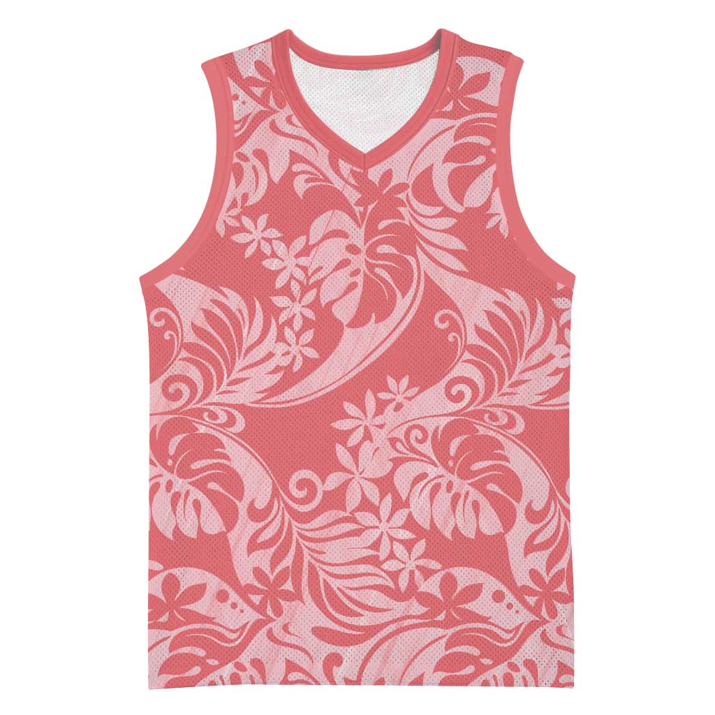 Tahiti Tarona Tiare Floral Basketball Jersey Monstera Palm Tropical Leaves LT01 Unisex Pink - Polynesian Pride