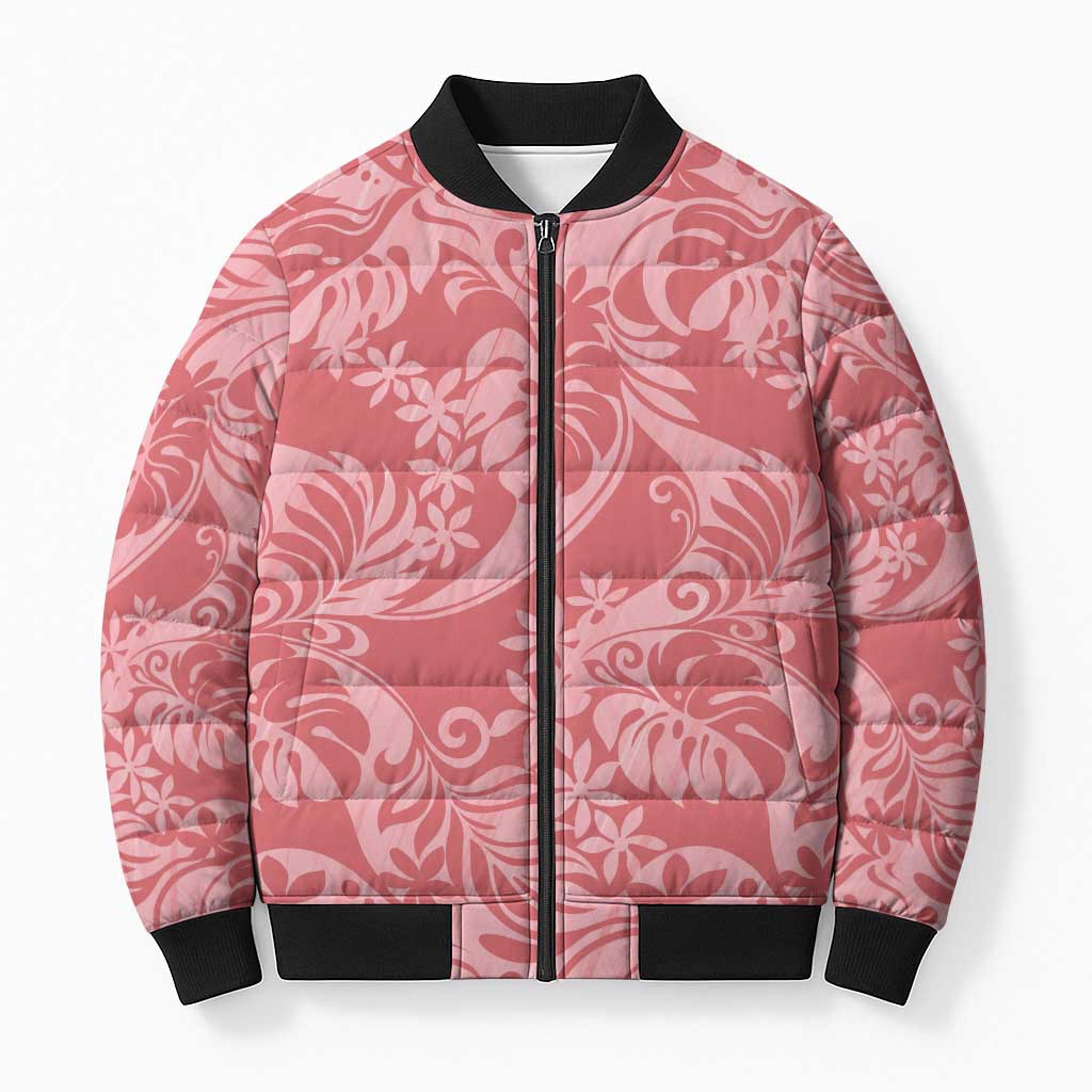 Tahiti Tarona Tiare Floral Bomber Puffer Jacket Monstera Palm Tropical Leaves LT01 Unisex Pink - Polynesian Pride