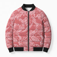 Tahiti Tarona Tiare Floral Bomber Puffer Jacket Monstera Palm Tropical Leaves LT01 Unisex Pink - Polynesian Pride