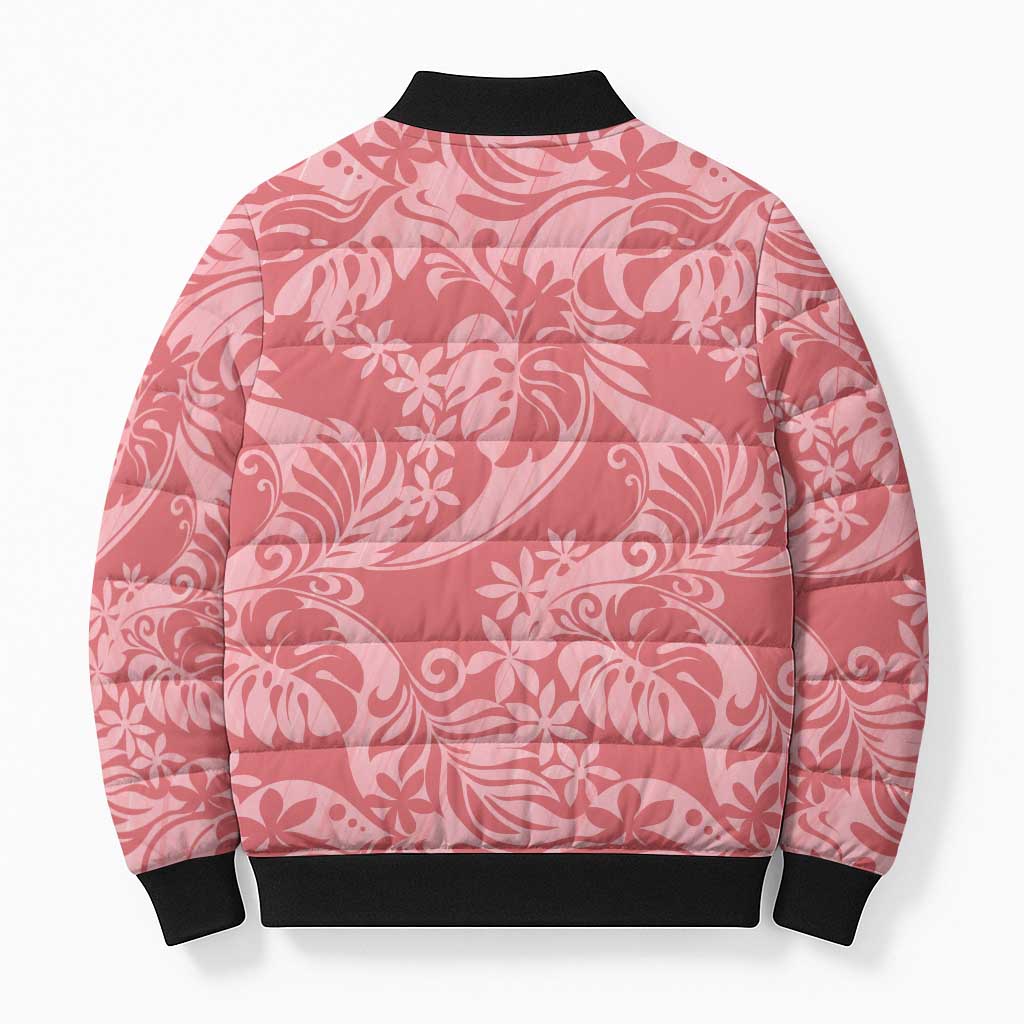 Tahiti Tarona Tiare Floral Bomber Puffer Jacket Monstera Palm Tropical Leaves LT01 - Polynesian Pride