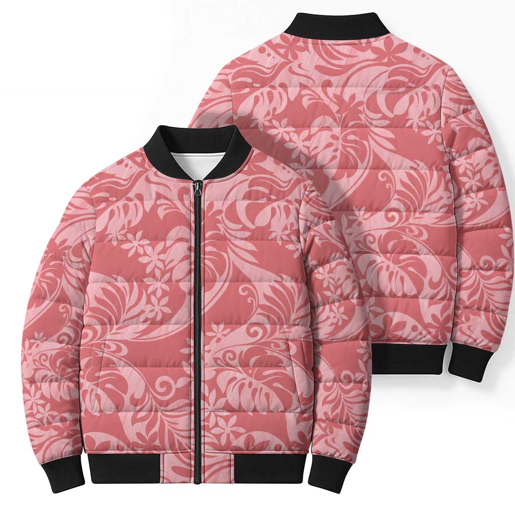 Tahiti Tarona Tiare Floral Bomber Puffer Jacket Monstera Palm Tropical Leaves LT01 - Polynesian Pride