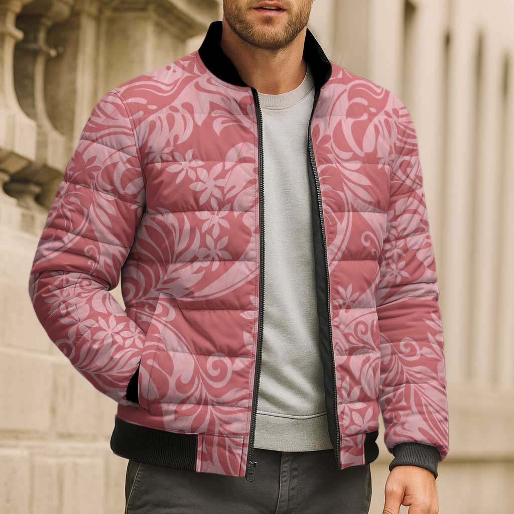 Tahiti Tarona Tiare Floral Bomber Puffer Jacket Monstera Palm Tropical Leaves LT01 - Polynesian Pride
