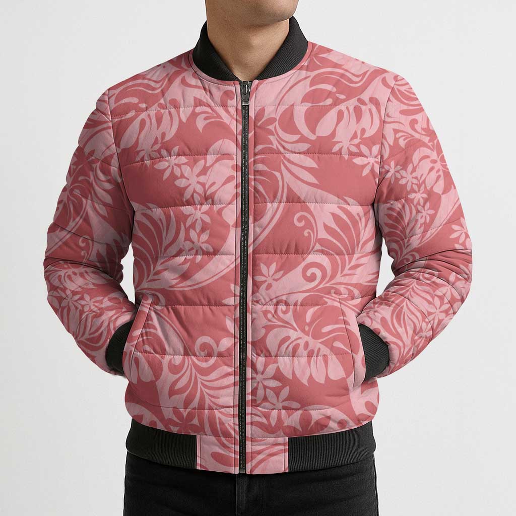 Tahiti Tarona Tiare Floral Bomber Puffer Jacket Monstera Palm Tropical Leaves LT01 - Polynesian Pride
