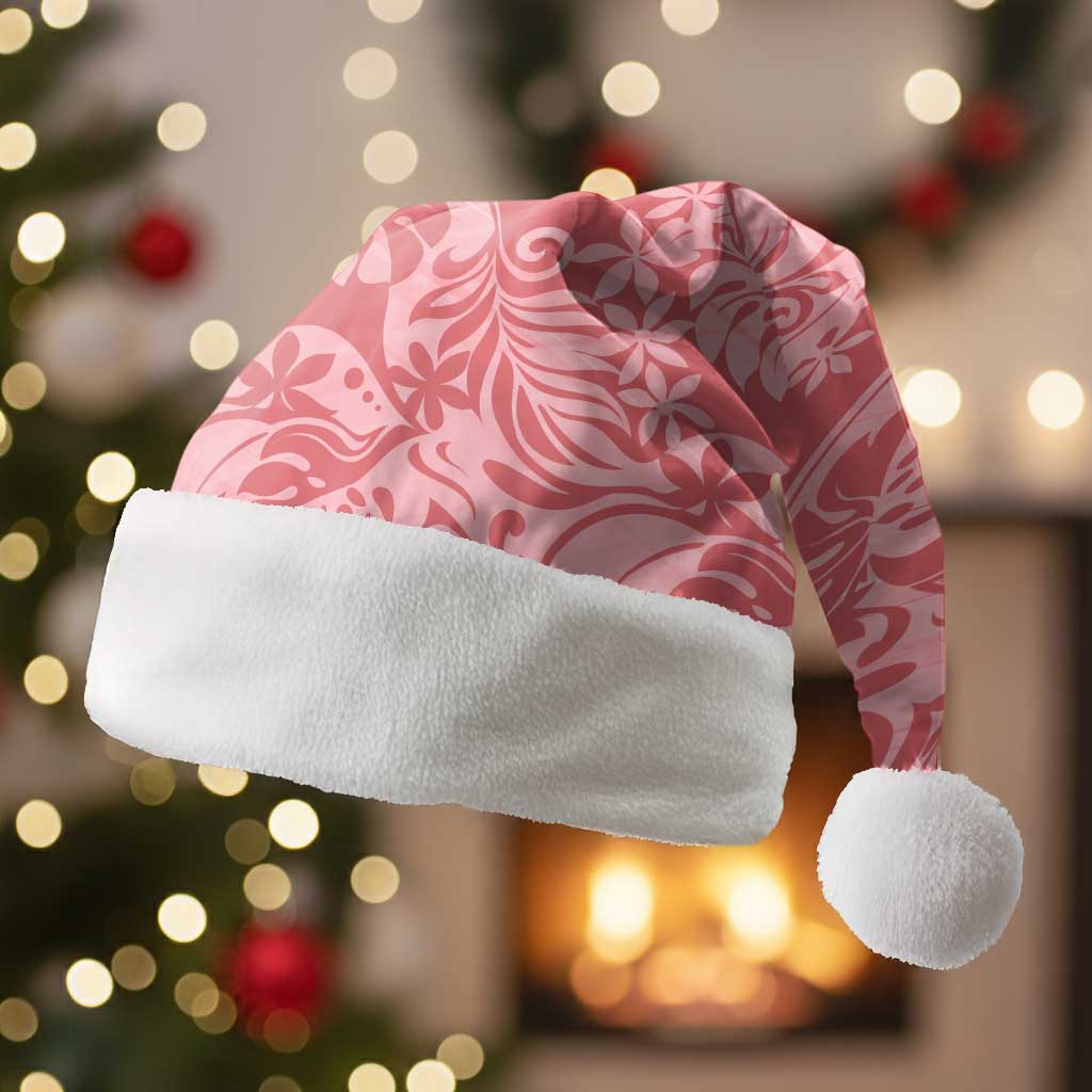 Tahiti Tarona Tiare Floral Christmas Santa Hat Monstera Palm Tropical Leaves LT01 Without Fur Pink - Polynesian Pride