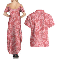 Tahiti Tarona Tiare Floral Couples Matching Summer Maxi Dress and Hawaiian Shirt Monstera Palm Tropical Leaves LT01 - Polynesian Pride