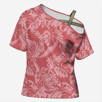 Tahiti Tarona Tiare Floral Cross Shoulder Shirt Monstera Palm Tropical Leaves LT01 Female Pink - Polynesian Pride